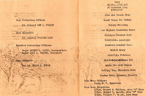 Thanksgiving Day, 1944, Menu